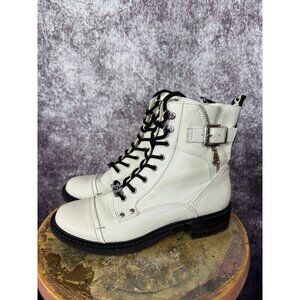G by Guess White Boots Grace Combat Moto Ankle Buckled Side Zip Lace Up 7M